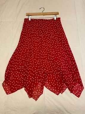 George Red Polka Dot Asymmetrical Handkerchief Hem Skirt